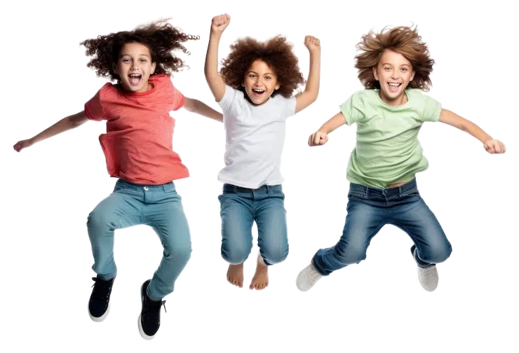 Children jumping and having fun at a bounce house party
